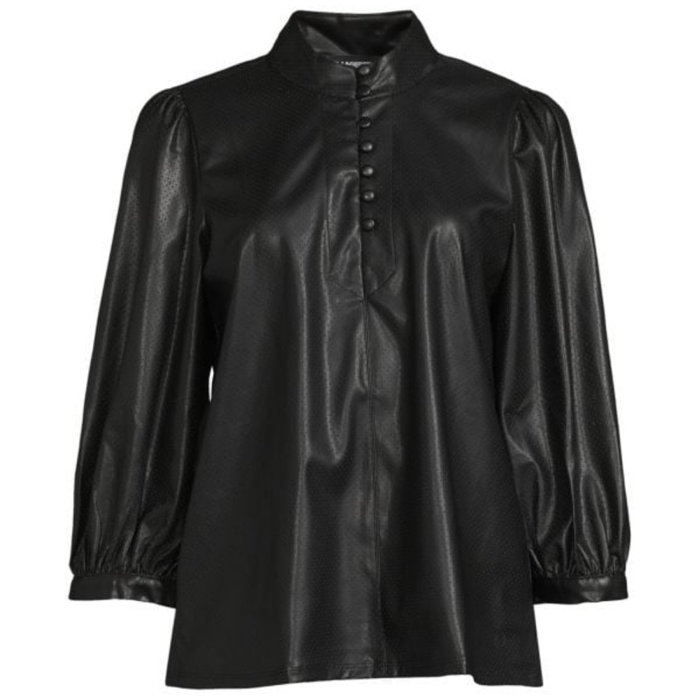 Karl Lagerfeld Paris black textured faux leather blouse